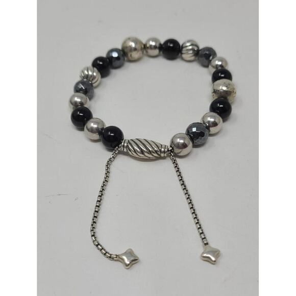 David Yurman Sterling Silver Onyx Hematine Beaded bracelet - Picture 6 of 10